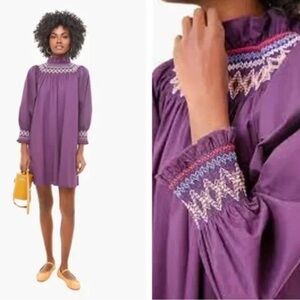 Pomander Place tuckernuck Purple Long Sleeve Dress with Embroidery size m